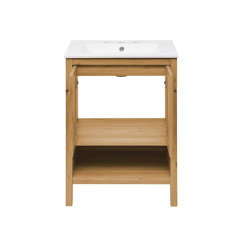 Swiss Madison 24" Freestanding Bathroom Vanity in Golden Oak with 3-Hole Centerset Sink Top