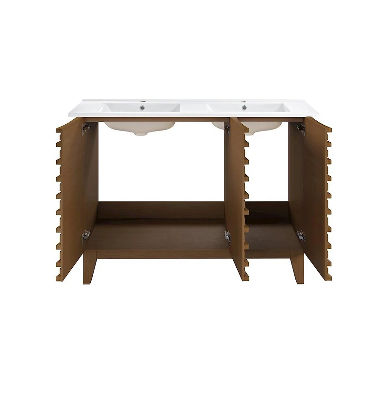 Swiss Madison48 in. Brown Oak, Double Basin Bathroom Vanity With White Ceramic Sink Top