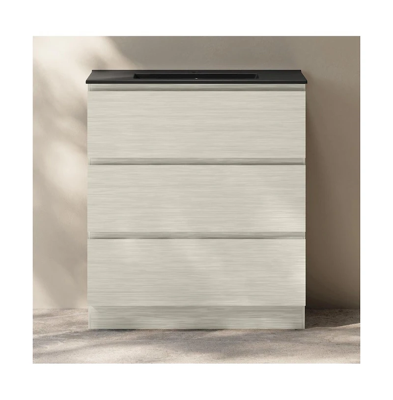 Swiss MadisonLiberte 30" Freestanding Bathroom Vanity in White Oak with Black Sink Top