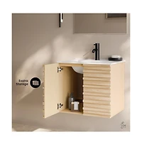 Swiss Madison Cascade 24" Wall-Mounted Bathroom Vanity in Natural Oak with Sink Top