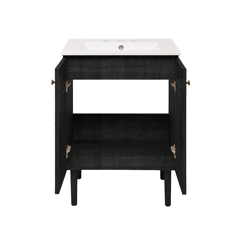 Swiss Madison 24" Freestanding Bathroom Vanity in Black Oak with 3-Hole Widespread Sink Top