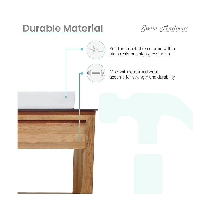 Swiss Madison Rennes 36" Freestanding Bathroom Vanity in Natural Teak with Sink Top