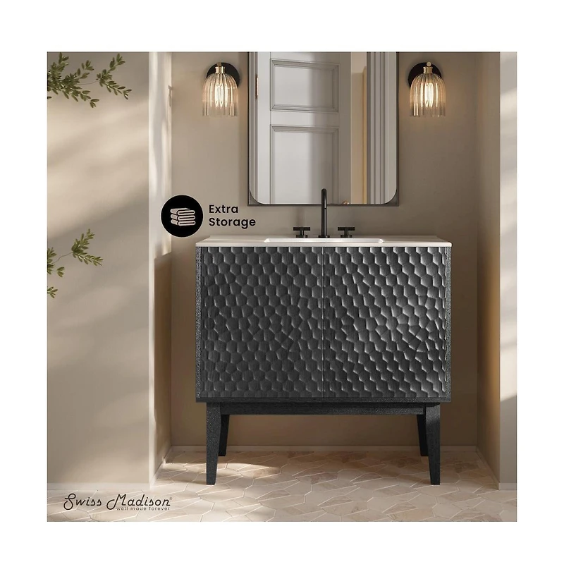 Swiss Madison36" Freestanding Bathroom Vanity in Black Oak with 3-Hole Widespread Sink Top