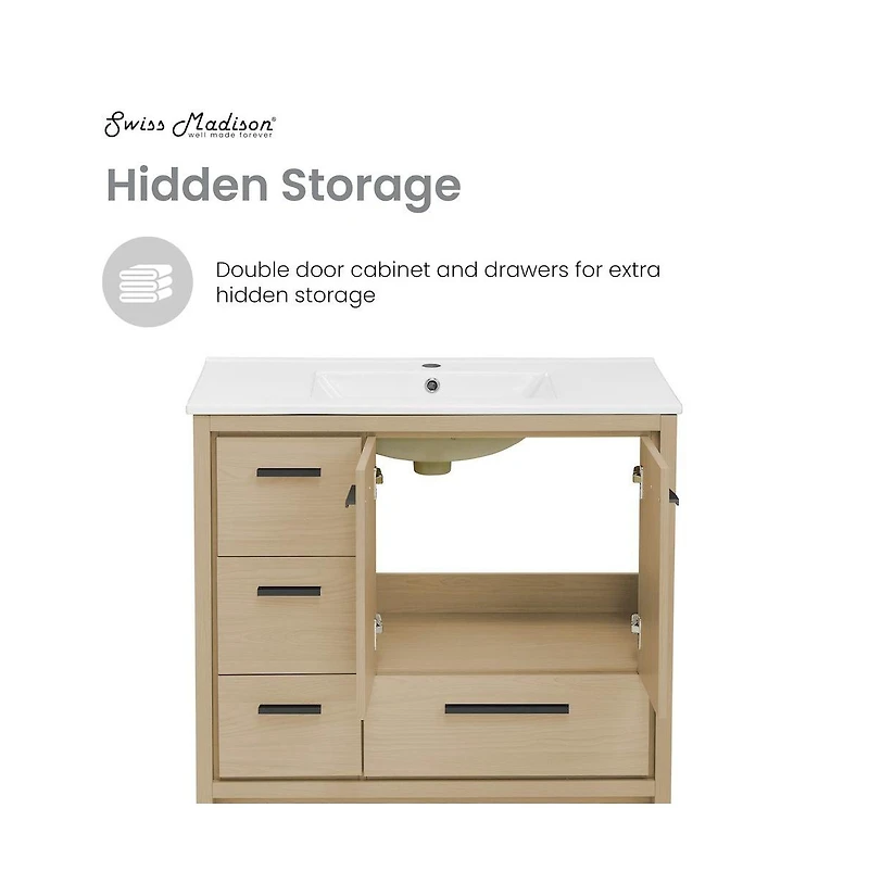 Swiss Madison Virage 36" Freestanding Bathroom Vanity in Natural Oak with Sink Top