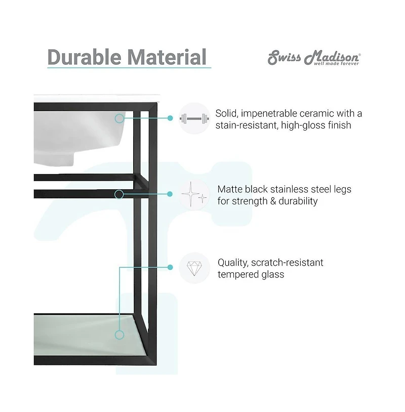 Swiss MadisonPierre 30 Single, Open Shelf, Matte Black Metal Frame Bathroom Vanity