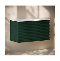 Swiss Madison 36 " Wall-Mounted Bathroom Vanity in Green Oak with 3-Hole Widespread Sink Top