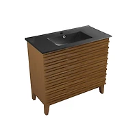 Swiss Madison Cascade in. oak Bathroom Vanity With Black Ceramic Sink Top