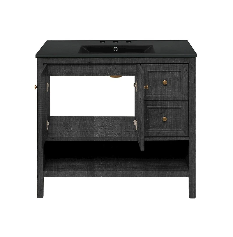 Swiss Madison 36" Freestanding Bathroom Vanity in Black Oak, Black 3-Hole Widespread Sink Top