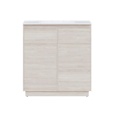 Swiss Madison 36" Freestanding Bathroom Vanity in Oak with 3-Hole Widespread Sink Top