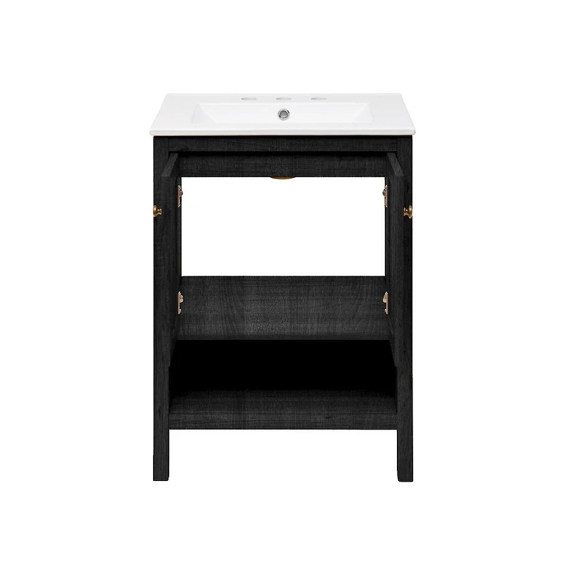 Swiss Madison 24" Freestanding Bathroom Vanity in Black Oak with 3-Hole Widespread Sink Top