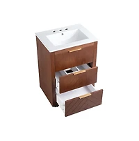 Swiss Madison 24" Freestanding Bathroom Vanity in Brown Oak with 3-Hole Centerset Sink Top