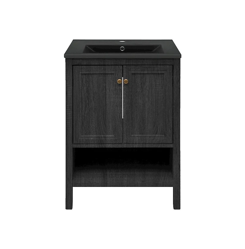 Swiss MadisonChateau 24" Freestanding Bathroom Vanity in Black Oak with Black Sink Top