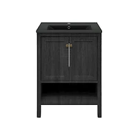 Swiss MadisonChateau 24" Freestanding Bathroom Vanity in Black Oak with Black Sink Top
