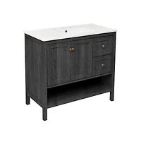 Swiss Madison 36" Freestanding Bathroom Vanity in Black Oak with 3-Hole Widespread Sink Top