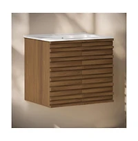 Swiss Madison24" Wall-Mounted Bathroom Vanity in Brown Oak with 3-Hole Centerset Sink Top