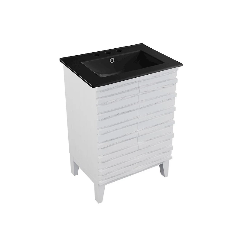 Swiss Madison Cascade 24 in. White Oak Bathroom Vanity With Black, 3-Hole Ceramic Sink Top