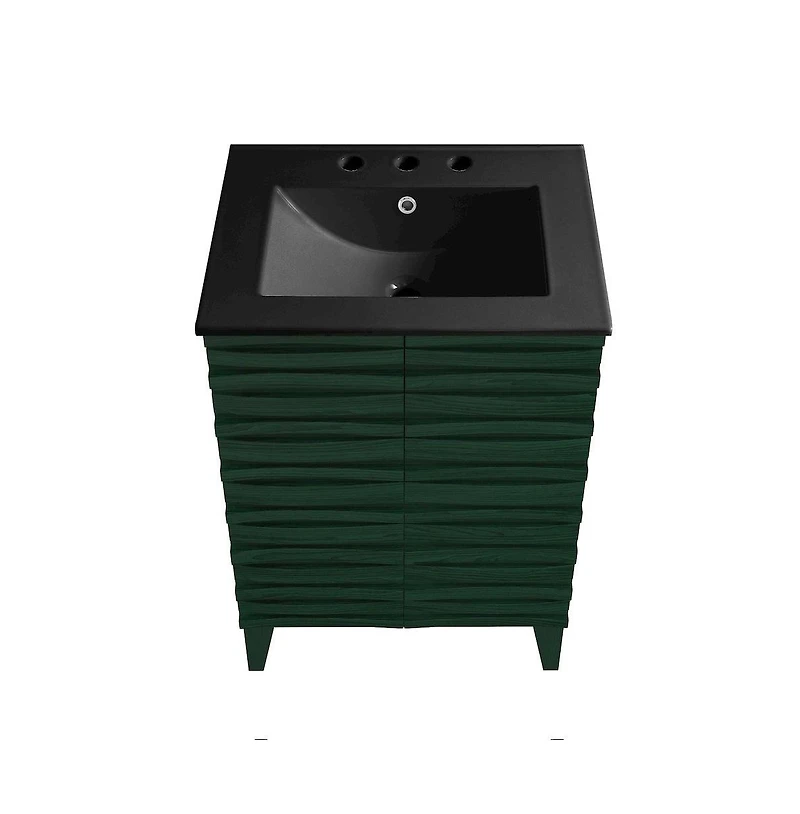 Swiss Madison 24" Freestanding Bathroom Vanity in Green Oak, Black 3-Hole Widespread Sink Top