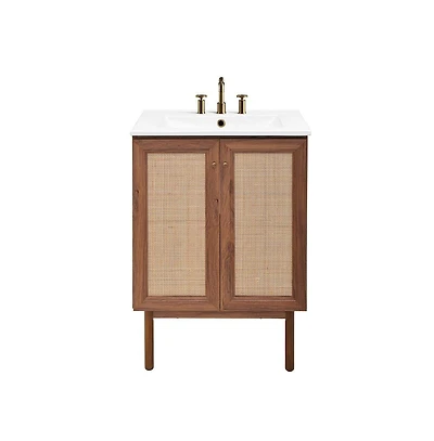 Swiss Madison 24" Freestanding Bathroom Vanity in Brown Oak with 3-Hole Centerset Sink Top