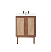 Swiss Madison 24" Freestanding Bathroom Vanity in Brown Oak with 3-Hole Centerset Sink Top