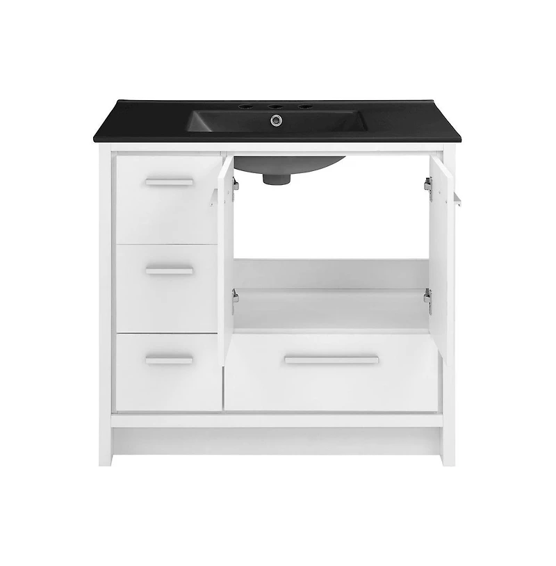 Swiss Madison Virage 36 in. White Bathroom Vanity With Black, 3-Hole Ceramic Sink Top