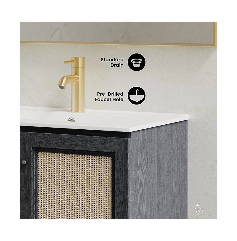 Swiss Madison 30" Wall-Mounted Bathroom Vanity in Black Oak with Single Faucet Hole Vanity Top