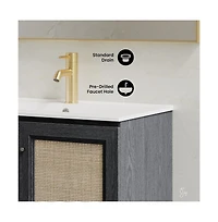 Swiss Madison 30" Wall-Mounted Bathroom Vanity in Black Oak with Single Faucet Hole Vanity Top