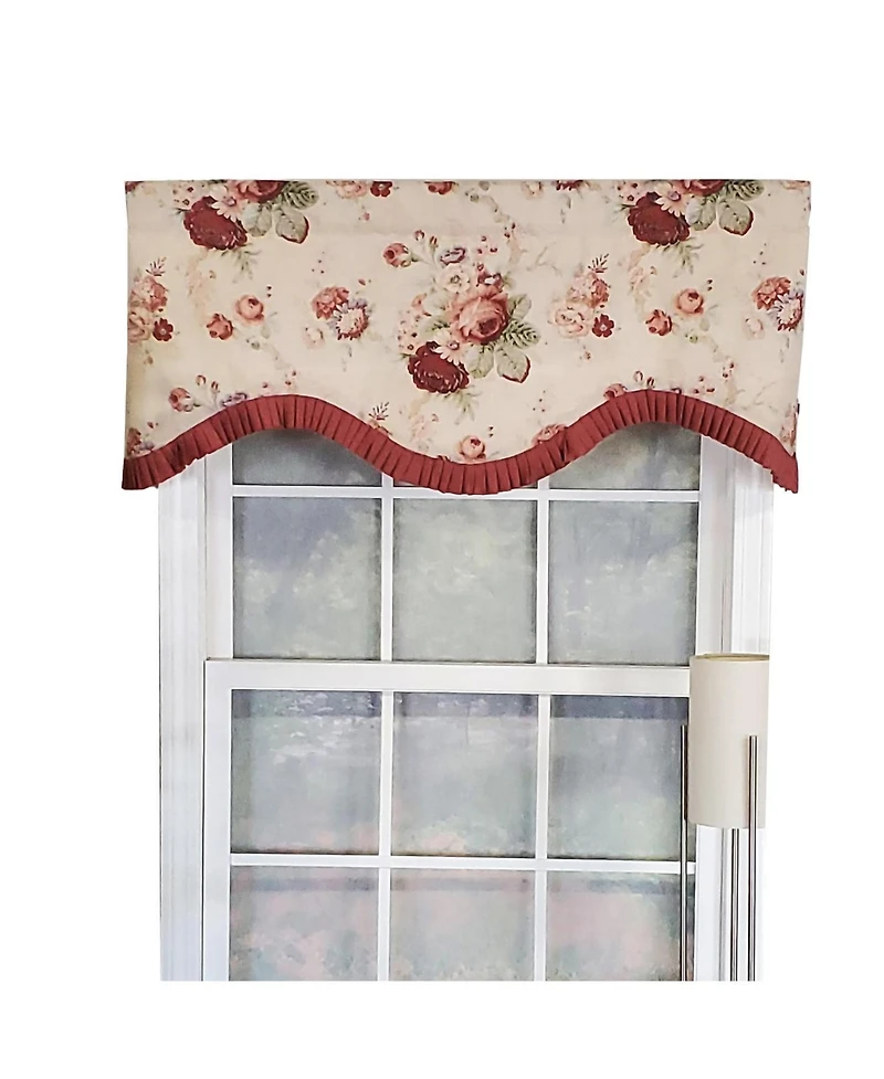 Rlf Home Norfolk Ruffled Cornice 100% Cotton with Fully Lined 3" Rod Pocket Valnance for Windows 50" x 17" Natural