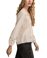 Lucky Brand Women's Embroidered Notch Neck Peasant Top