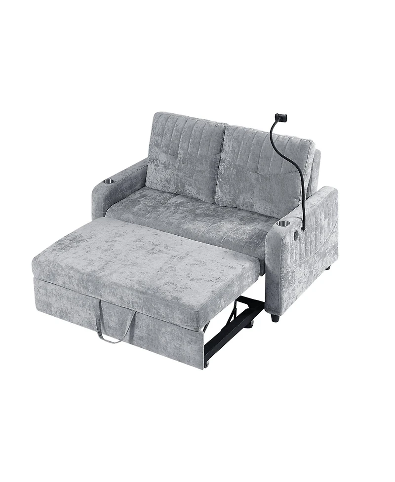 Boyel Living 53.9 Inches Modern Loveseat Pull-out Sofa Bed with Adjustable Backrest, Two Cup Holders , a Phone Holder, Three Charging Ports