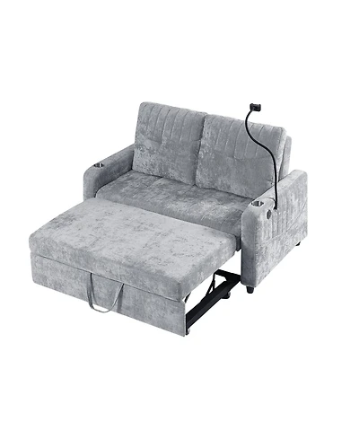 Boyel Living 53.9 Inches Modern Loveseat Pull-out Sofa Bed with Adjustable Backrest, Two Cup Holders , a Phone Holder, Three Charging Ports