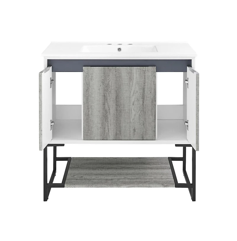 Swiss Madison Marseille 36 in. Gray Bathroom Vanity With White, 3-Hole Ceramic Sink Top