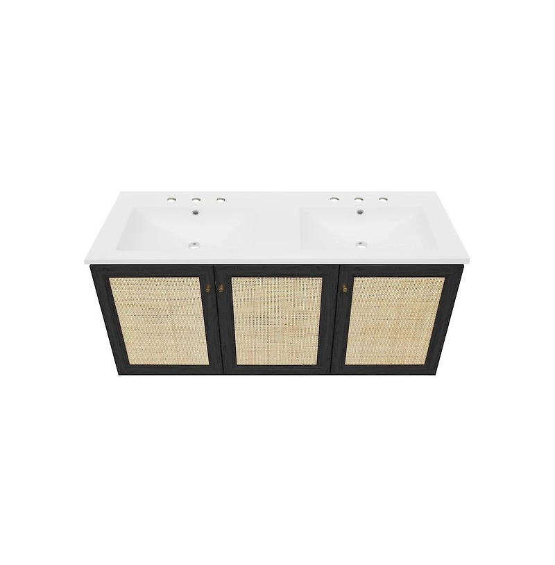 Swiss Madison 48" Wall-Mounted Bathroom Vanity, 3-Hole Widespread Double Basin Sink Top