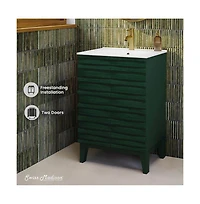 Cascade 24" Freestanding Bathroom Vanity in Green Oak with Sink Top