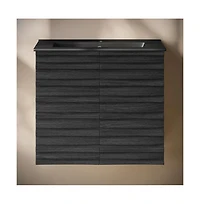 Cascade 24" Wall-Mounted Bathroom Vanity in Black Oak with Black Sink Top