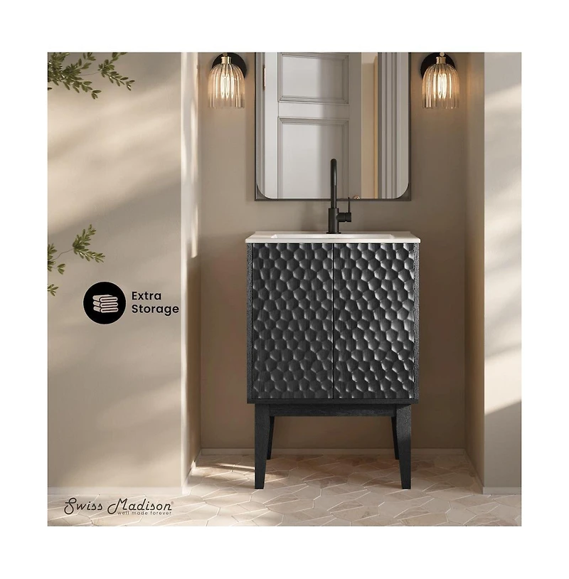 Swiss Madison Bosse 24" Freestanding Bathroom Vanity in Black Oak with Sink Top