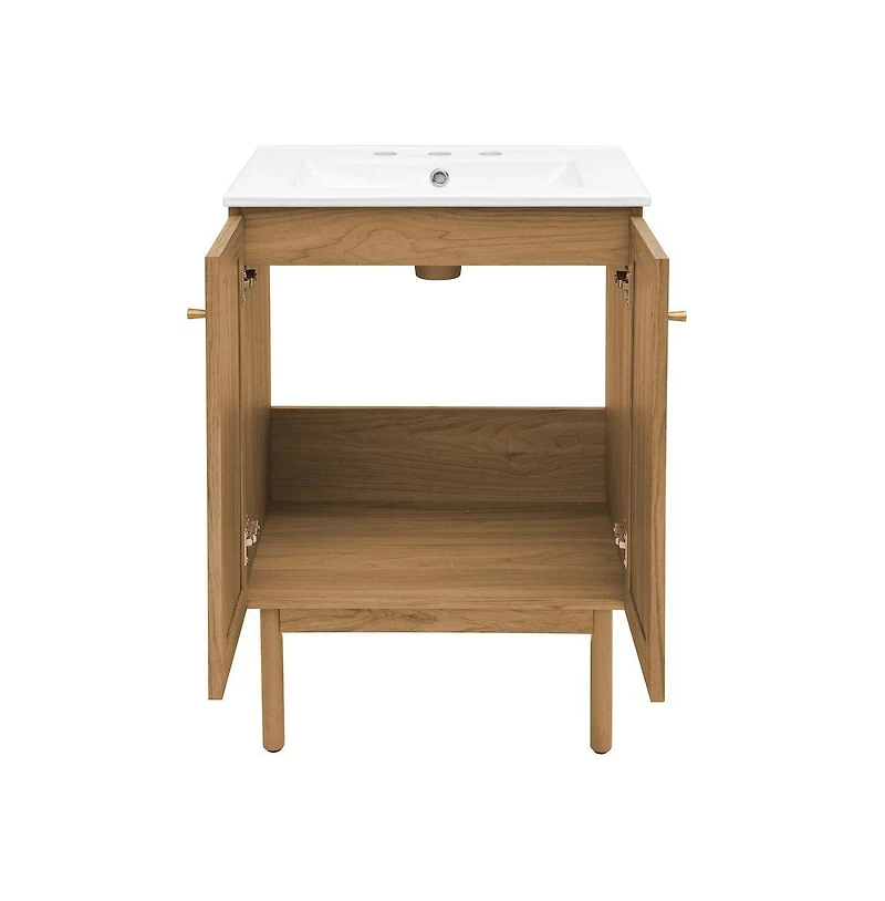 Swiss Madison 24" Freestanding Bathroom Vanity in Golden Oak with 3-Hole Centerset Sink Top