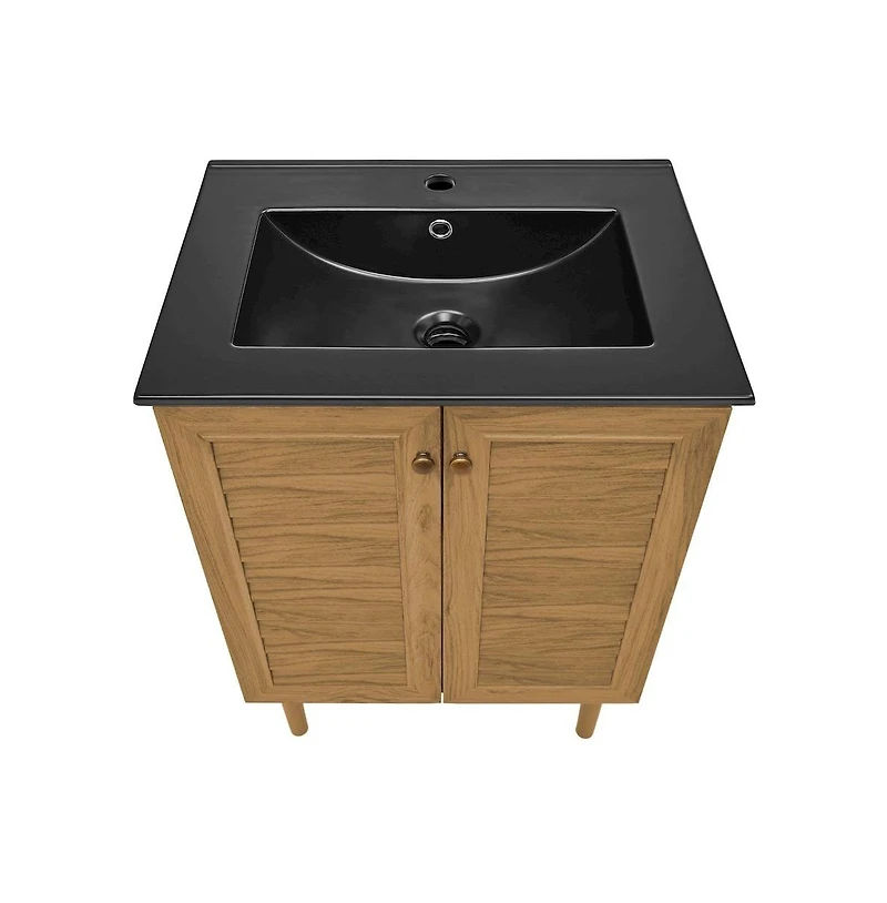 Swiss Madison Bron 24" Freestanding Bathroom Vanity in Golden Oak with Black Sink Top