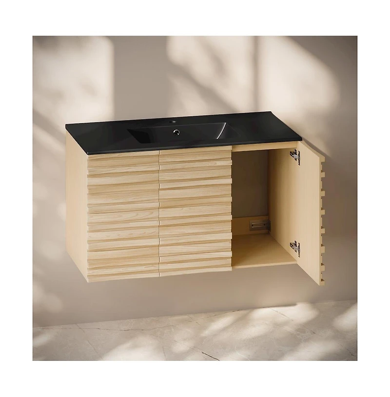 Swiss Madison Cascade 36" Wall-Mounted Bathroom Vanity in Natural Oak with Sink Top