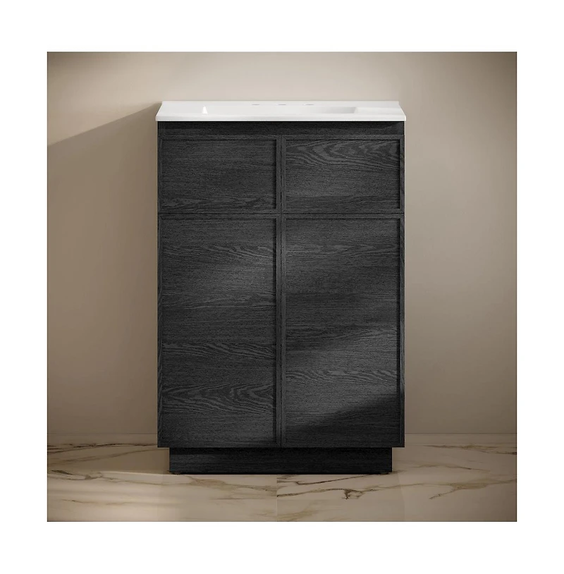 Swiss Madison 24" Freestanding Bathroom Vanity in Black Oak with 3-Hole Widespread Sink Top