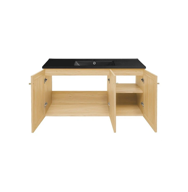 Swiss Madison Classe 48" Wall-Mounted Bathroom Vanity in Natural Oak with Black Sink Top