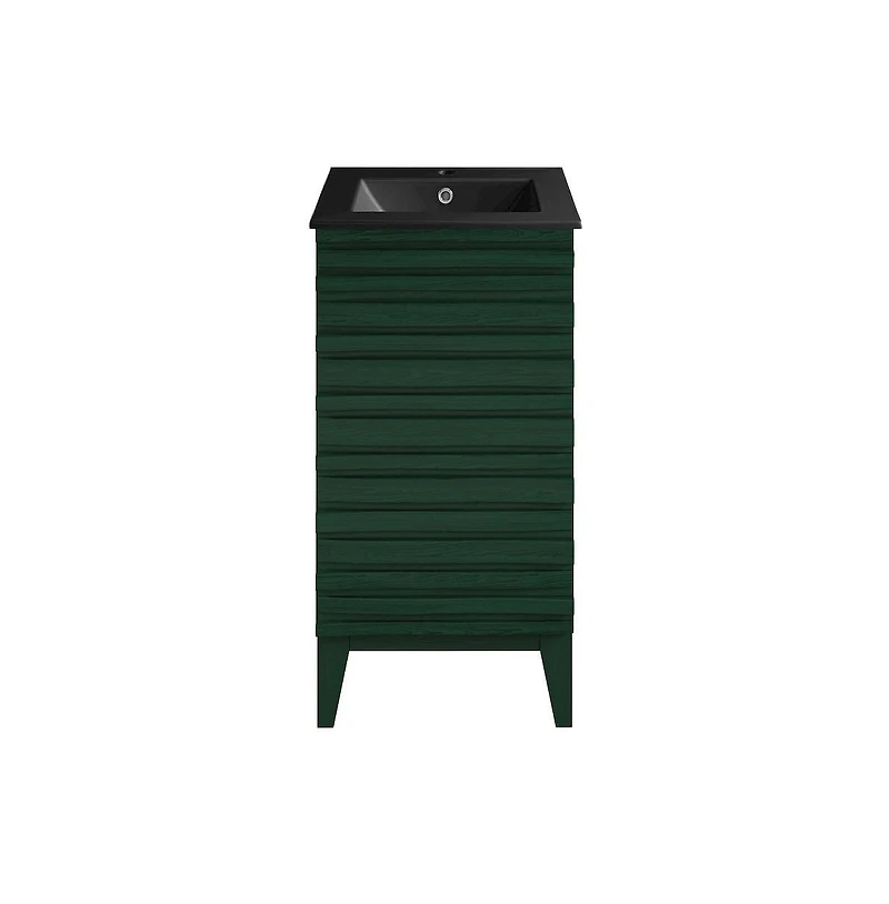 Swiss Madison Cascade 18" Freestanding Bathroom Vanity in Green Oak with Black Sink Top