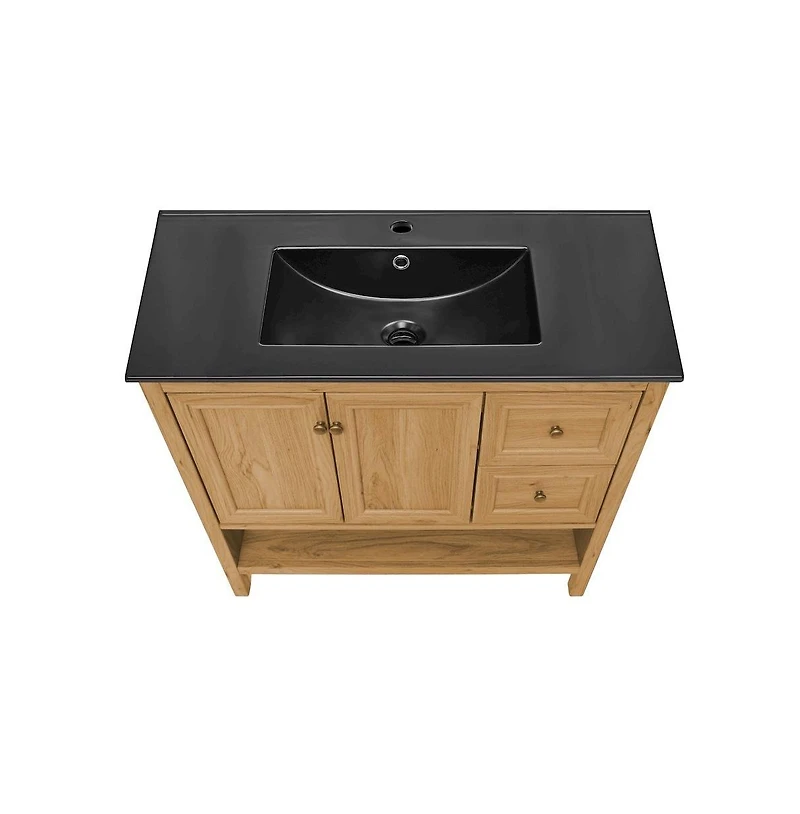 Swiss MadisonChateau 36"; Freestanding Bathroom Vanity in Golden Oak with Black Sink Top