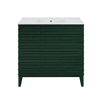 Swiss Madison36" Freestanding Bathroom Vanity in Green Oak with 3-Hole Widespread Sink Top