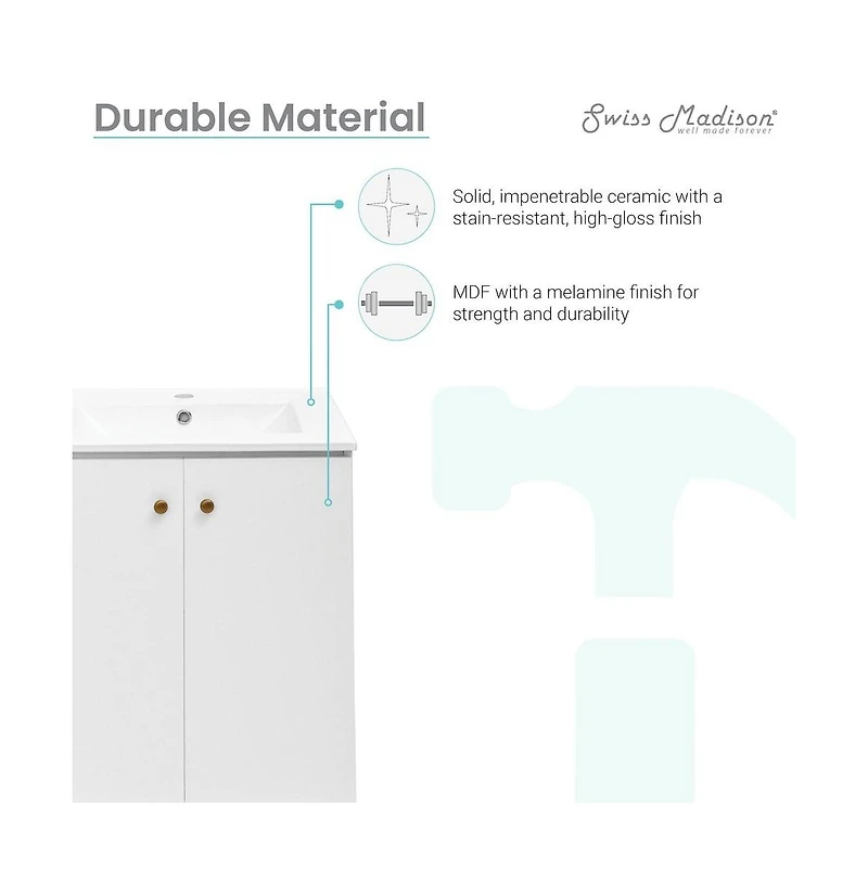 Swiss MadisonManoir 24" Freestanding Bathroom Vanity in White with Sink Top