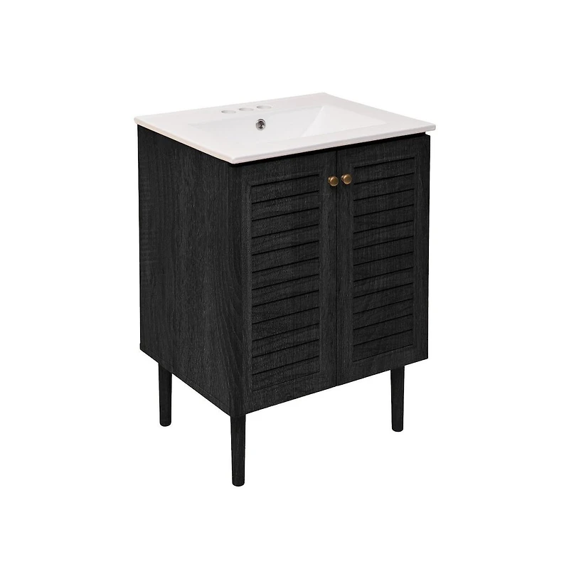 24" Freestanding Bathroom Vanity in Black Oak with 3-Hole Centerset Sink Top