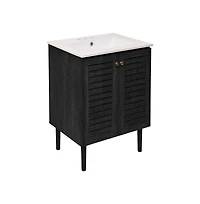 24" Freestanding Bathroom Vanity in Black Oak with 3-Hole Centerset Sink Top