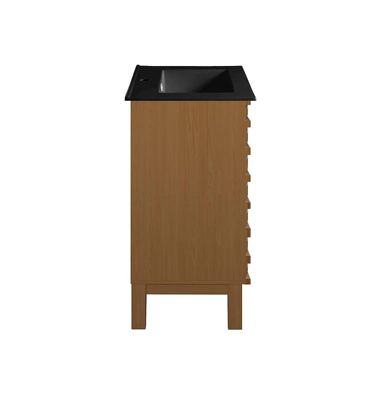 Swiss Madison Cascade 24 in. Brown Oak Bathroom Vanity With Black Ceramic Sink Top