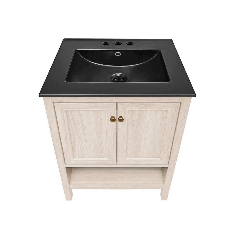 Swiss Madison 24" Freestanding Bathroom Vanity in White Oak, Black 3-Hole Centerset Sink Top