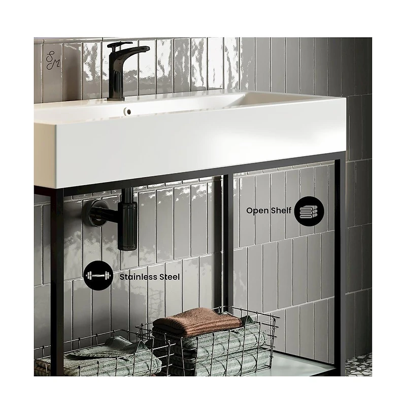 Swiss Madison 40 Single, Freestanding, Open Shelf, Matte Black Metal Frame Bathroom Vanity