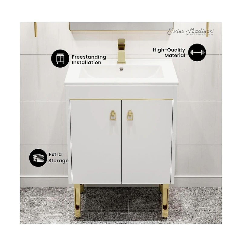 Swiss Madison Lumiere 24" Freestanding Bathroom Vanity in White with Sink Top